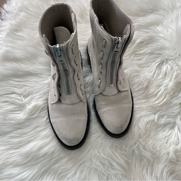 AllSaints | Women’s Ariel Boot White Suede Distressed Moto Zipper Zip Lace-Up 38 - Picture 3 of 11